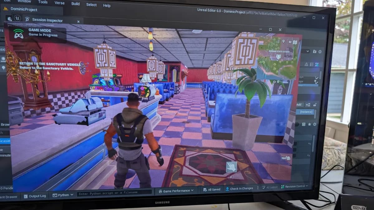 EARTH SCHOOL gameplay inside Dream State Diner, with blue booths, a counter and patterned floors